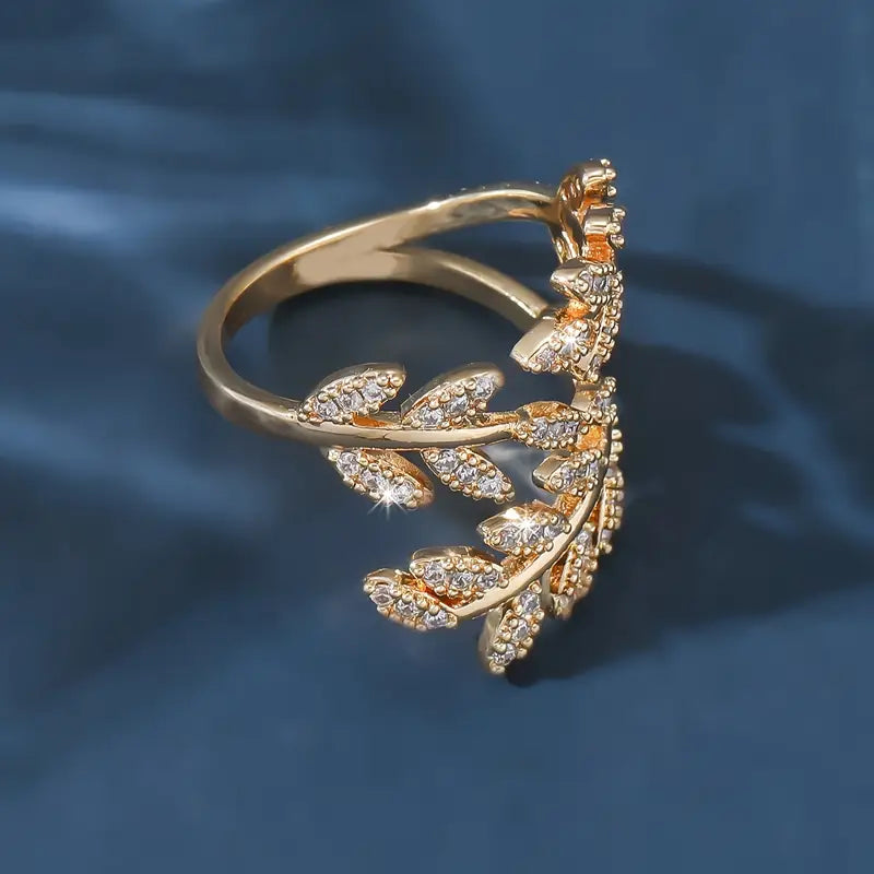18K Golden Plated Leaf Design Ring, Adjustable Open