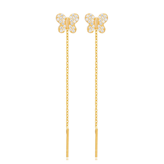 Butterfly Design Zircon Stone Threader Earrings