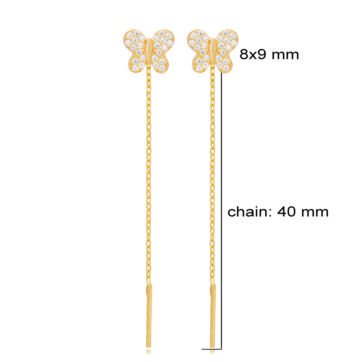 Butterfly Design Zircon Stone Threader Earrings