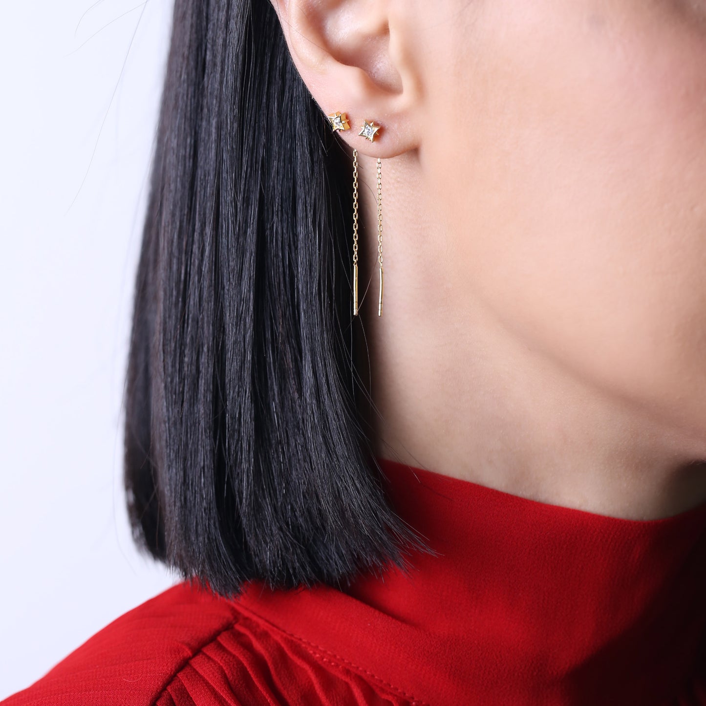 Shiny Zircon Geometric Shape Threader Earrings