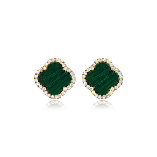 Clover Green Malachite Design Zircon Stone Earrings