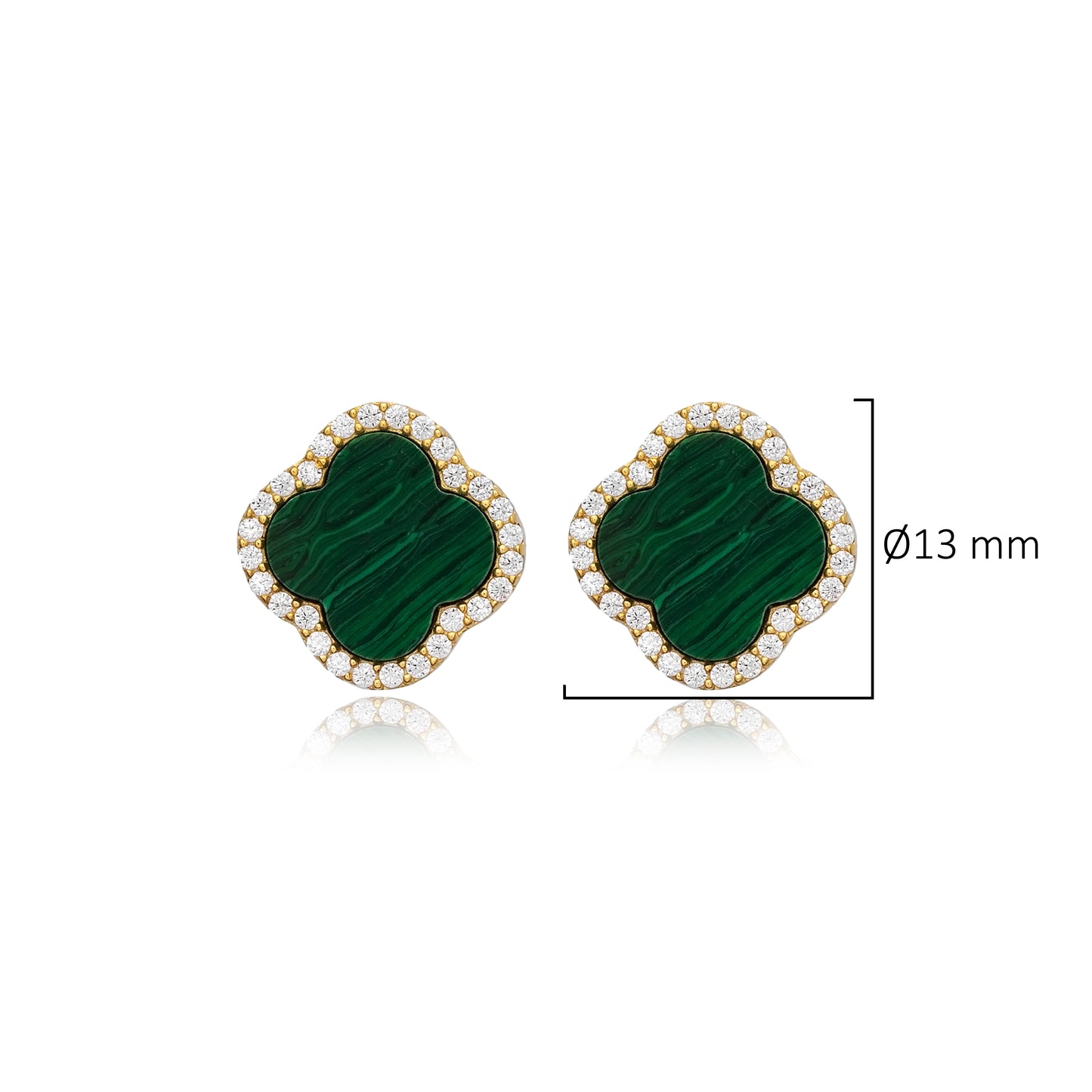 Clover Green Malachite Design Zircon Stone Earrings