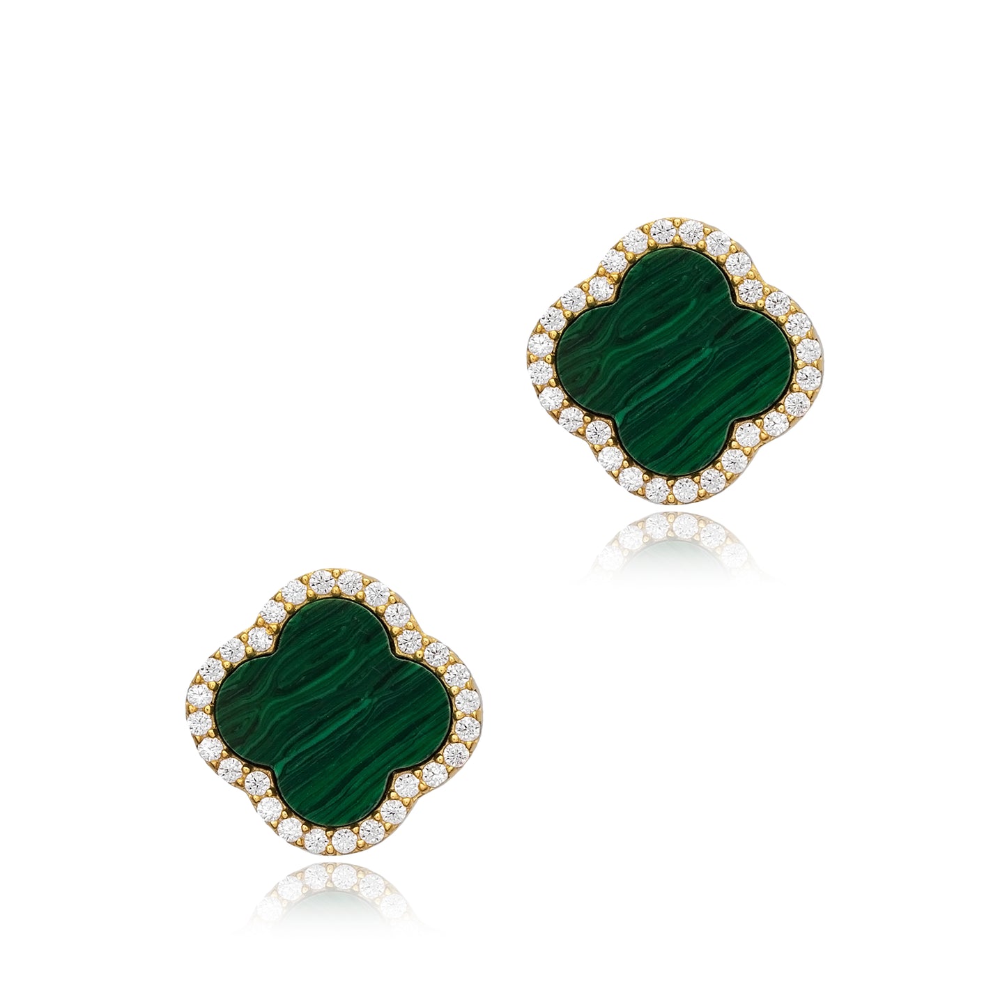 Clover Green Malachite Design Zircon Stone Earrings