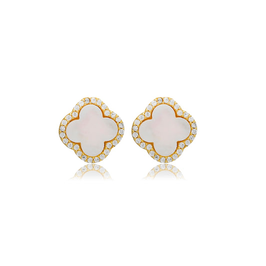 Clover Mother of Pearl Design Zircon Stone Earrings