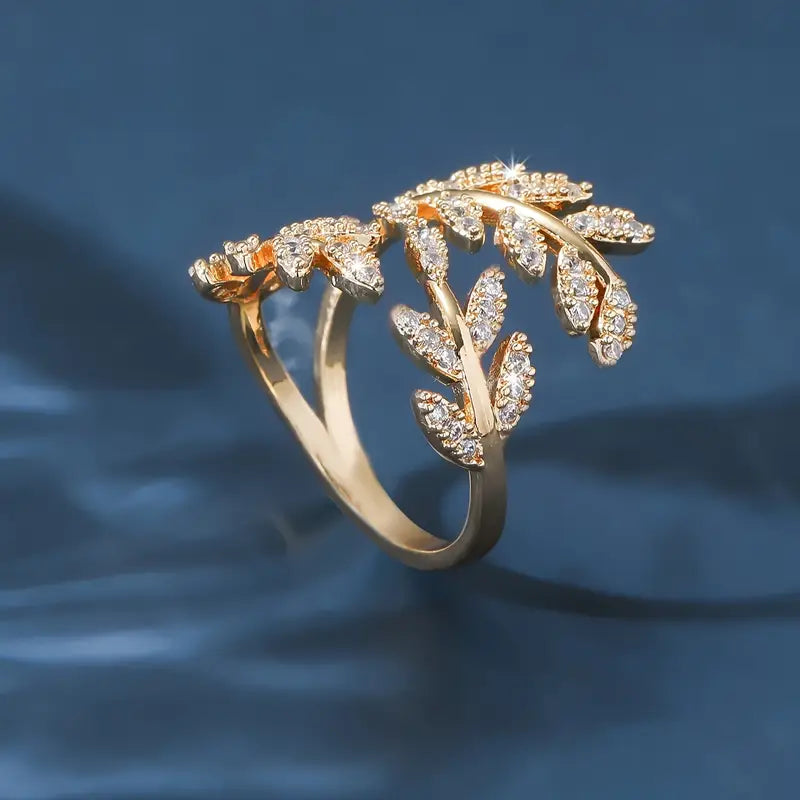 18K Golden Plated Leaf Design Ring, Adjustable Open