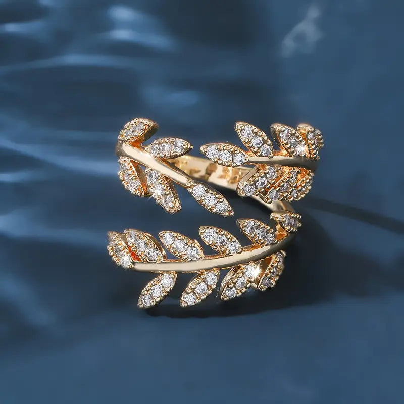18K Golden Plated Leaf Design Ring, Adjustable Open