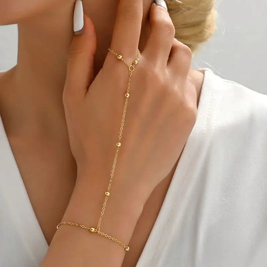 Elegant Hand Chain Bracelet with Chain & Pressed Pattern Detail