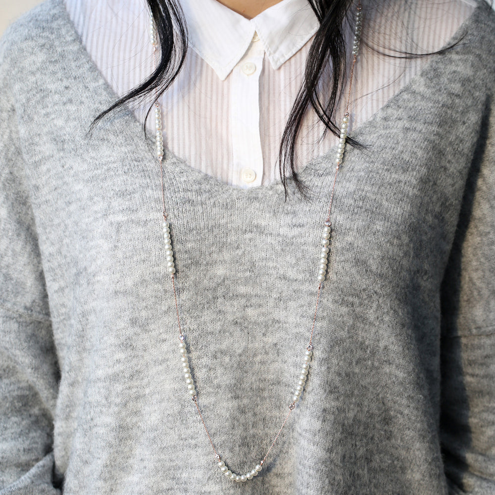 1 meter Long Pearl and Zircon Necklace