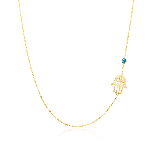 Hamsa Sideway with Evil Eye Necklace