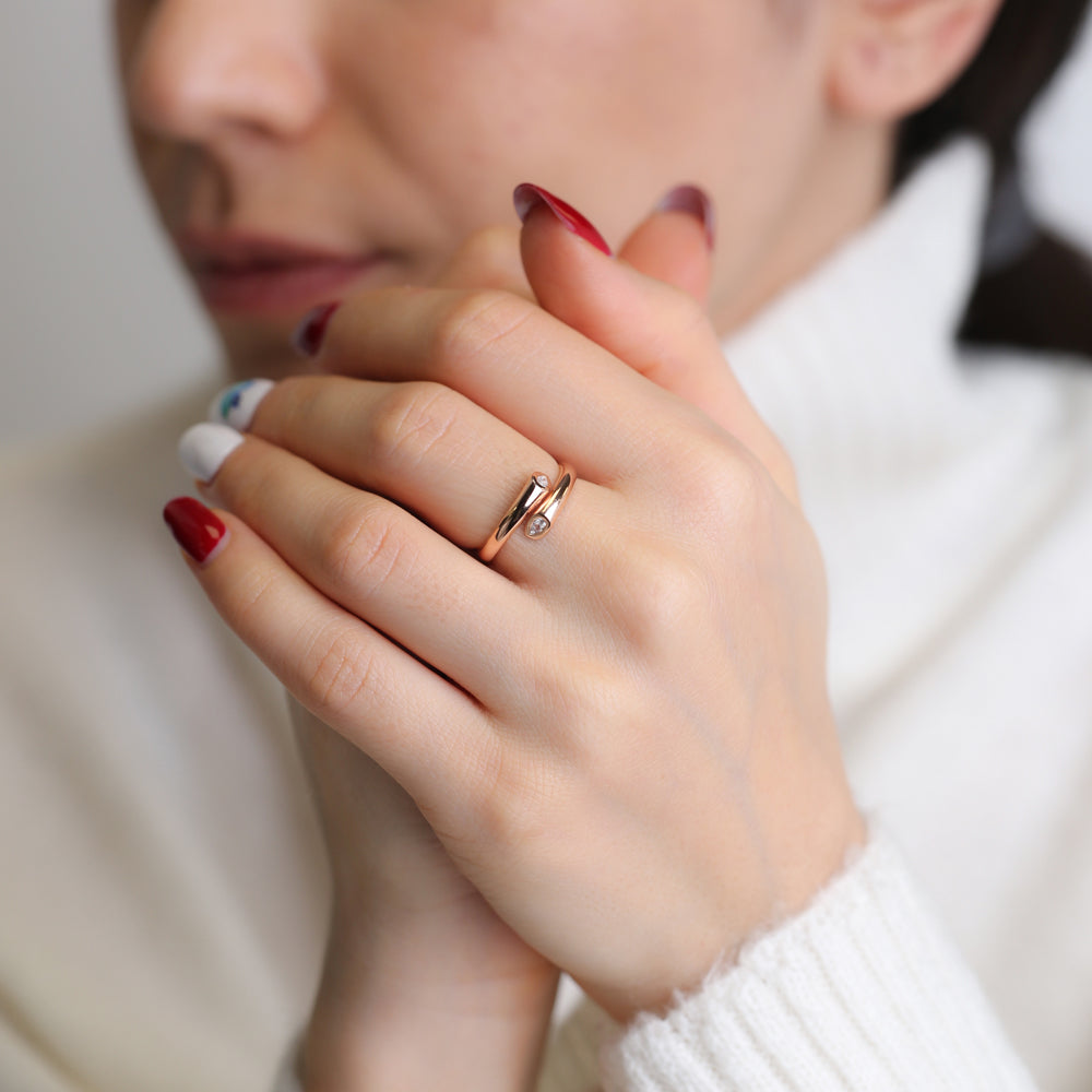 Snake Design Double Drop Zircon Adjustable Ring خاتم بتصميم افعى مرصع قياس حر