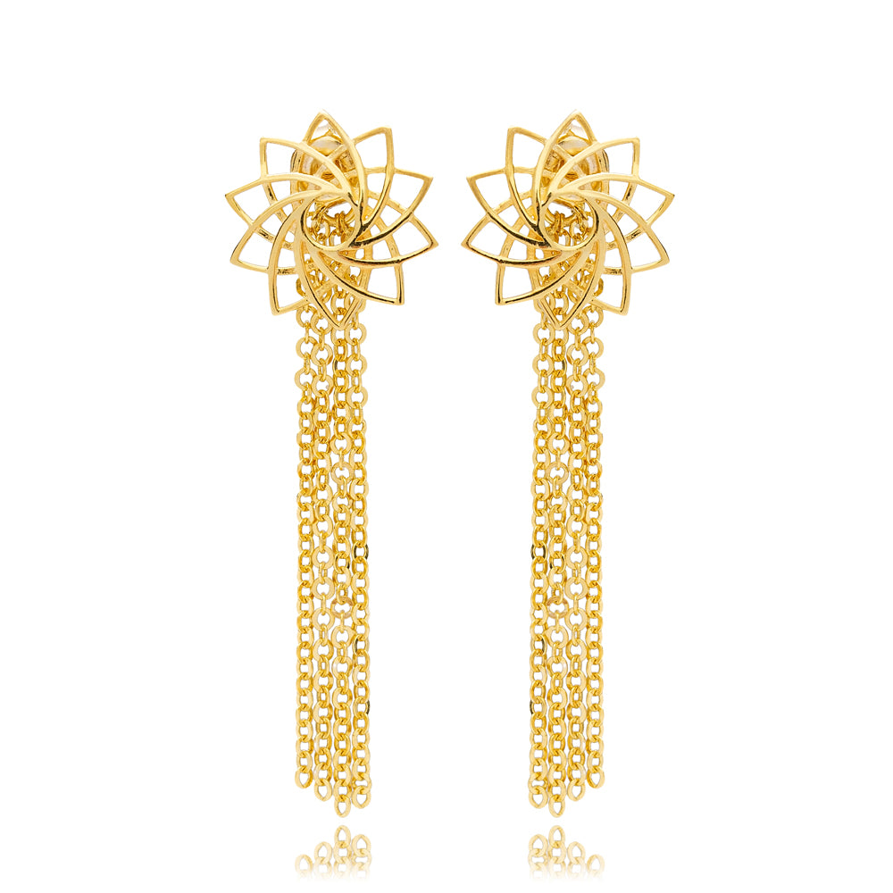 Flower Shape Tassel Design Plain Earrings