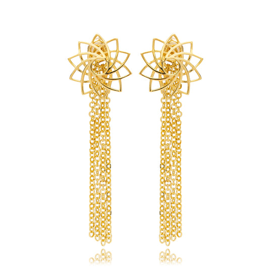 Flower Shape Tassel Design Plain Earrings