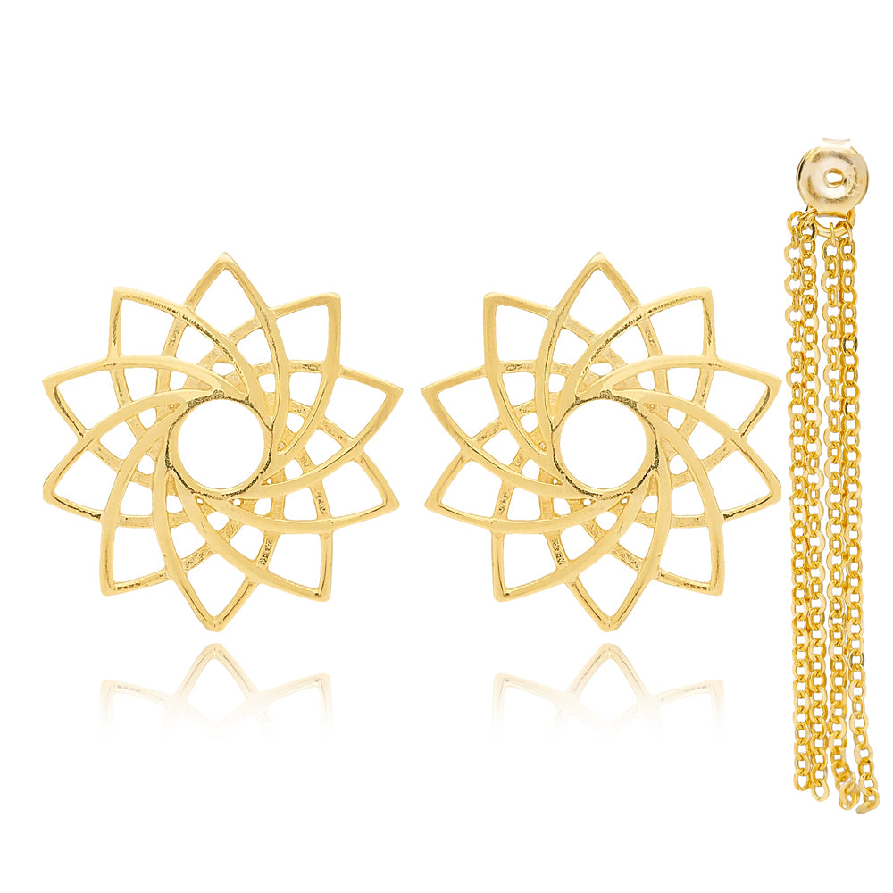 Flower Shape Tassel Design Plain Earrings