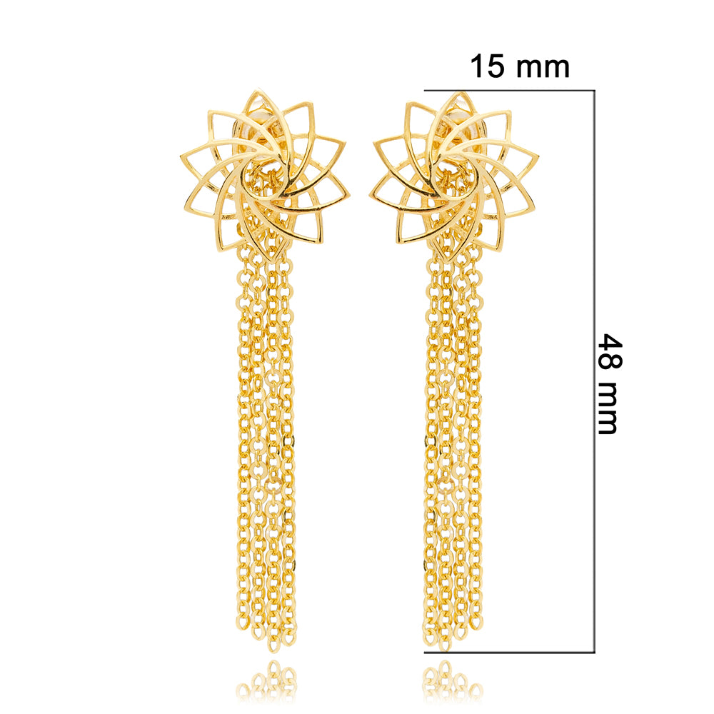 Flower Shape Tassel Design Plain Earrings