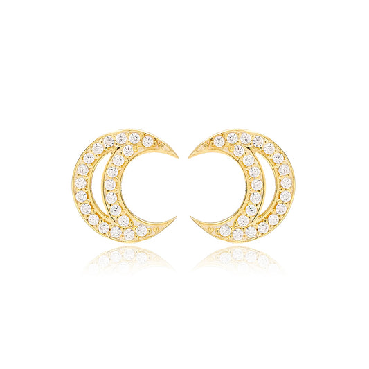 Moon Design Charm Stud Earrings