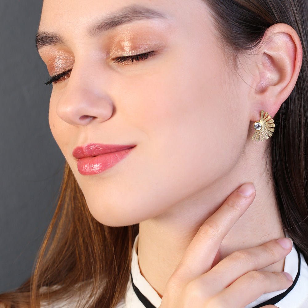 Fan Shaped with Zircon Stone Earrings