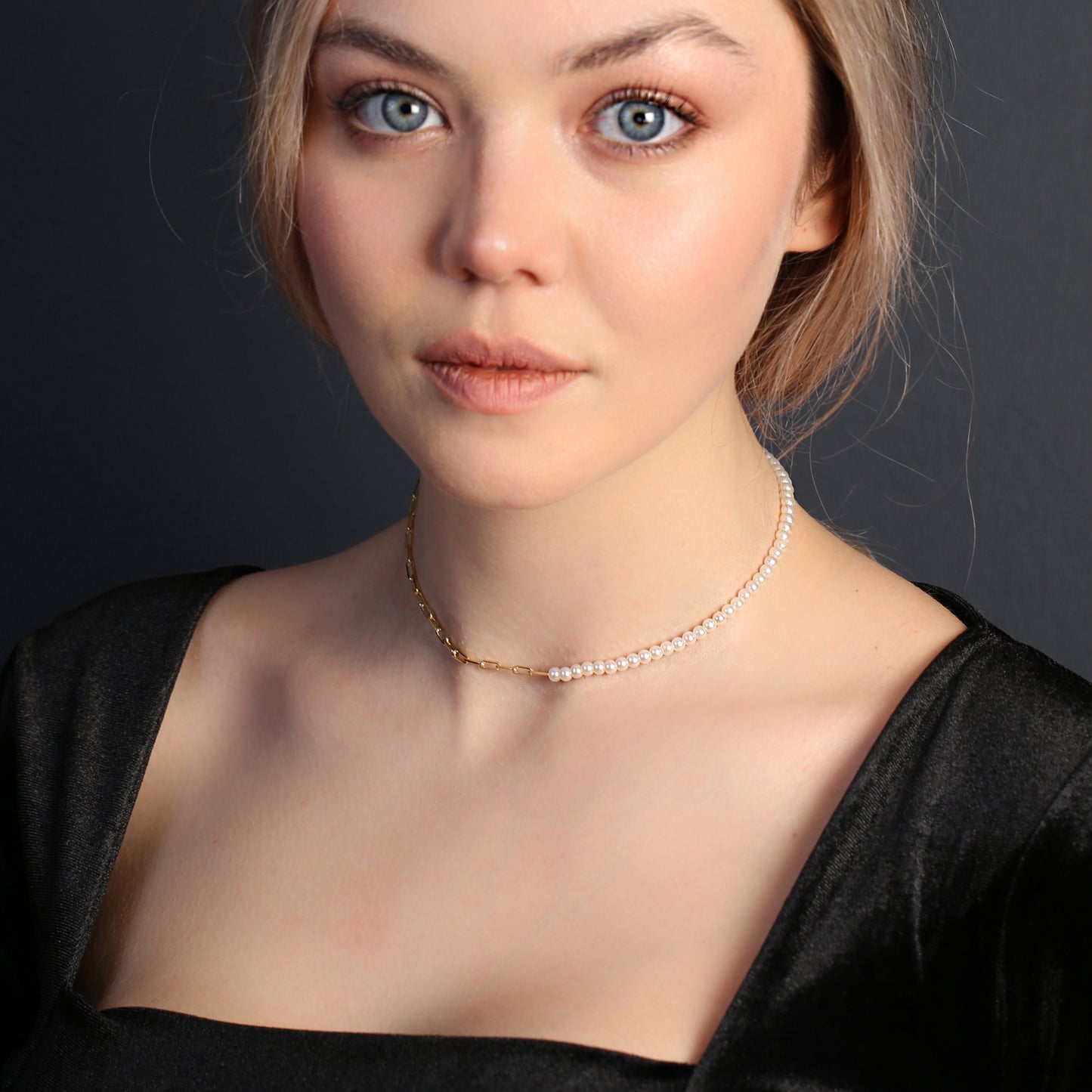 Half Chain and Half Pearls Necklace