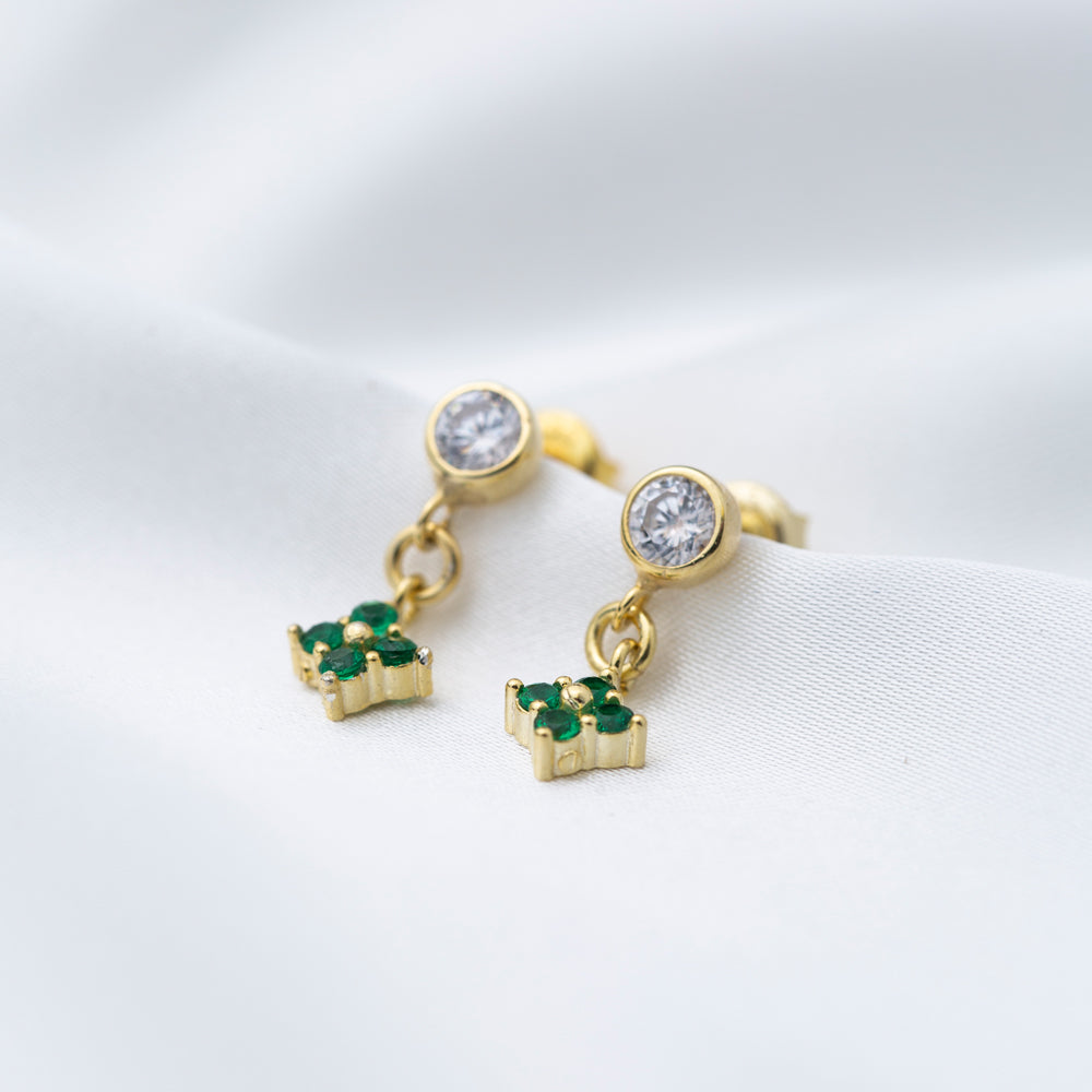 Emerald Zircon Stone Flower Design Earrings