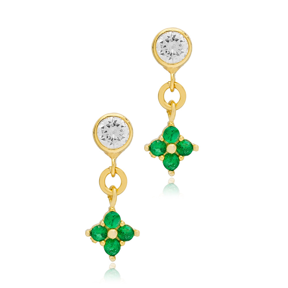 Emerald Zircon Stone Flower Design Earrings