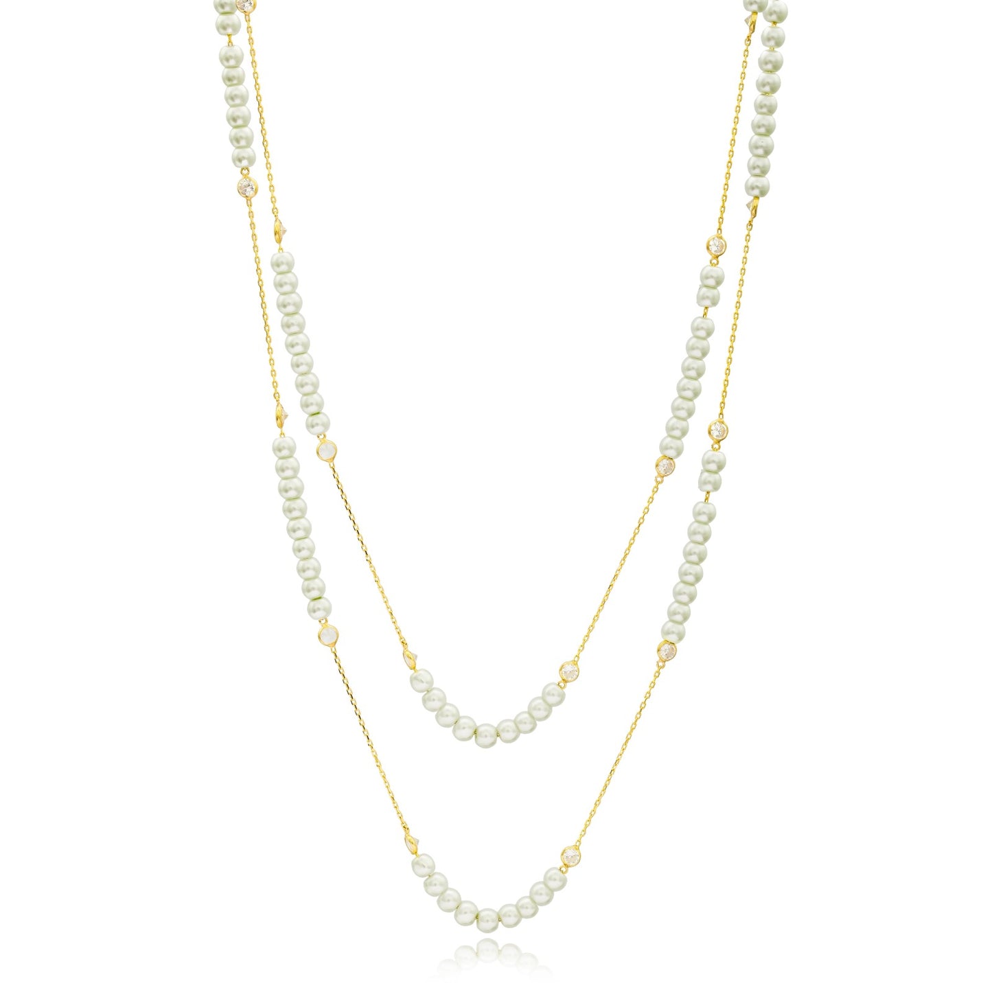 1 meter Long Pearl and Zircon Necklace