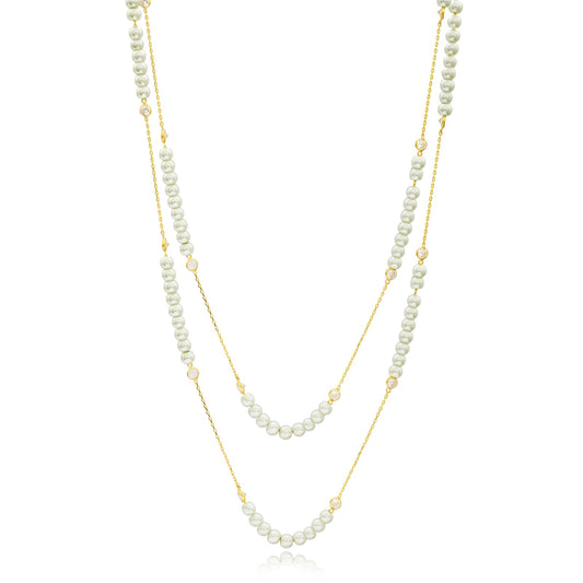 1 meter Long Pearl and Zircon Necklace