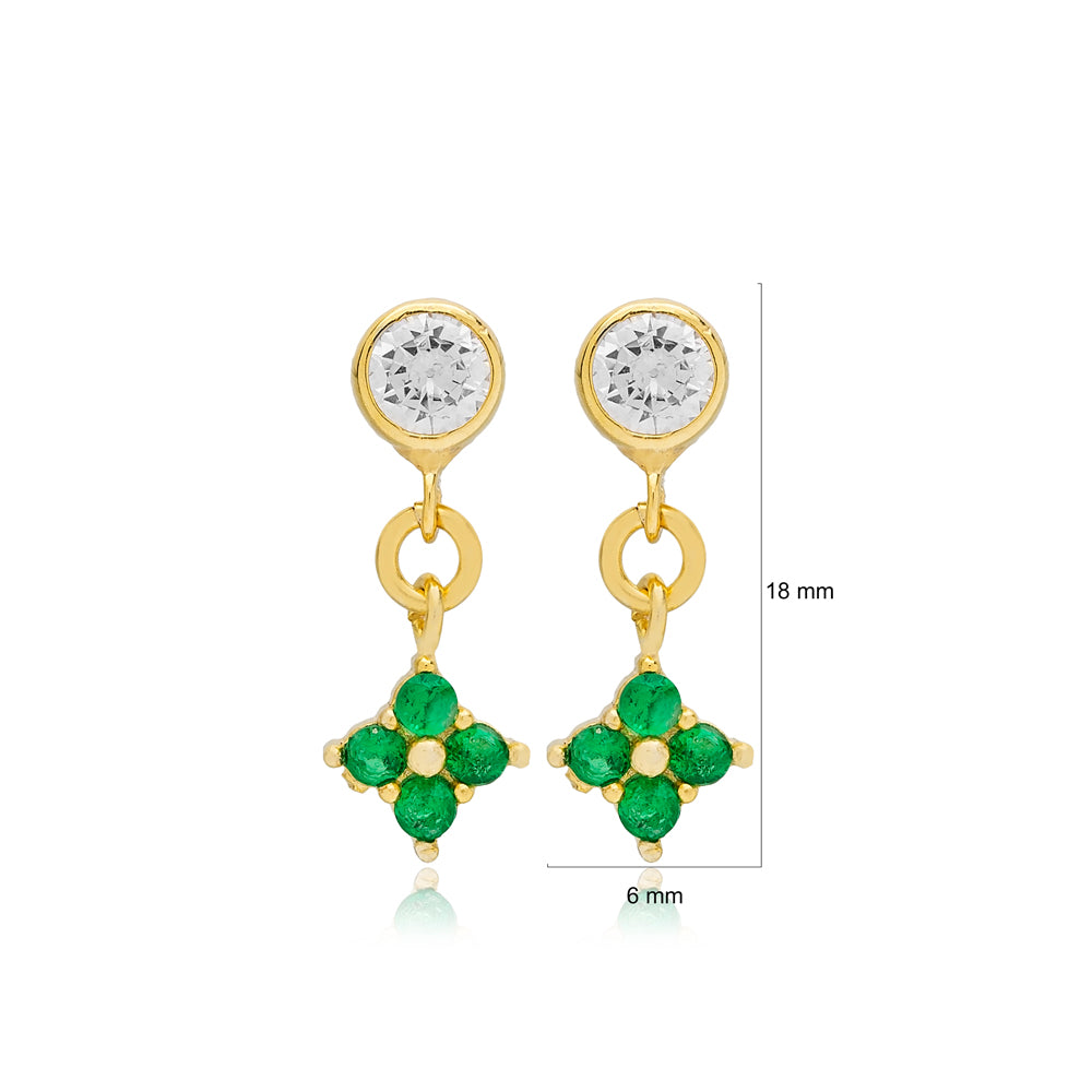 Emerald Zircon Stone Flower Design Earrings