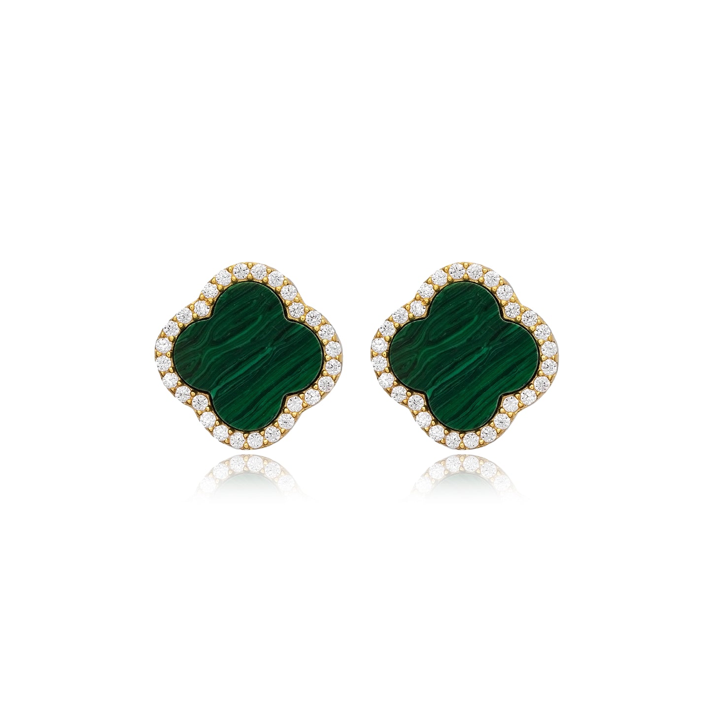 Clover Green Malachite Design Zircon Stone Earrings