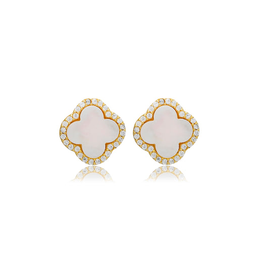 Clover Mother of Pearl Design Zircon Stone Earrings