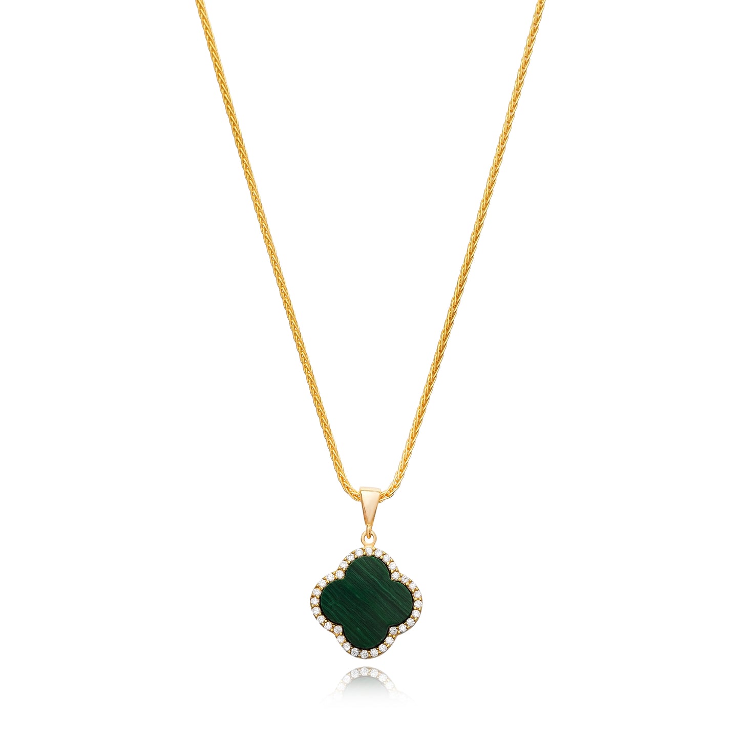 Clover Design Malachite Zircon Stone Charm Necklace