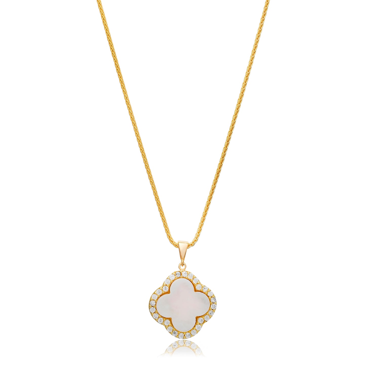 Clover Design White Shell Zircon Stone Charm Necklace