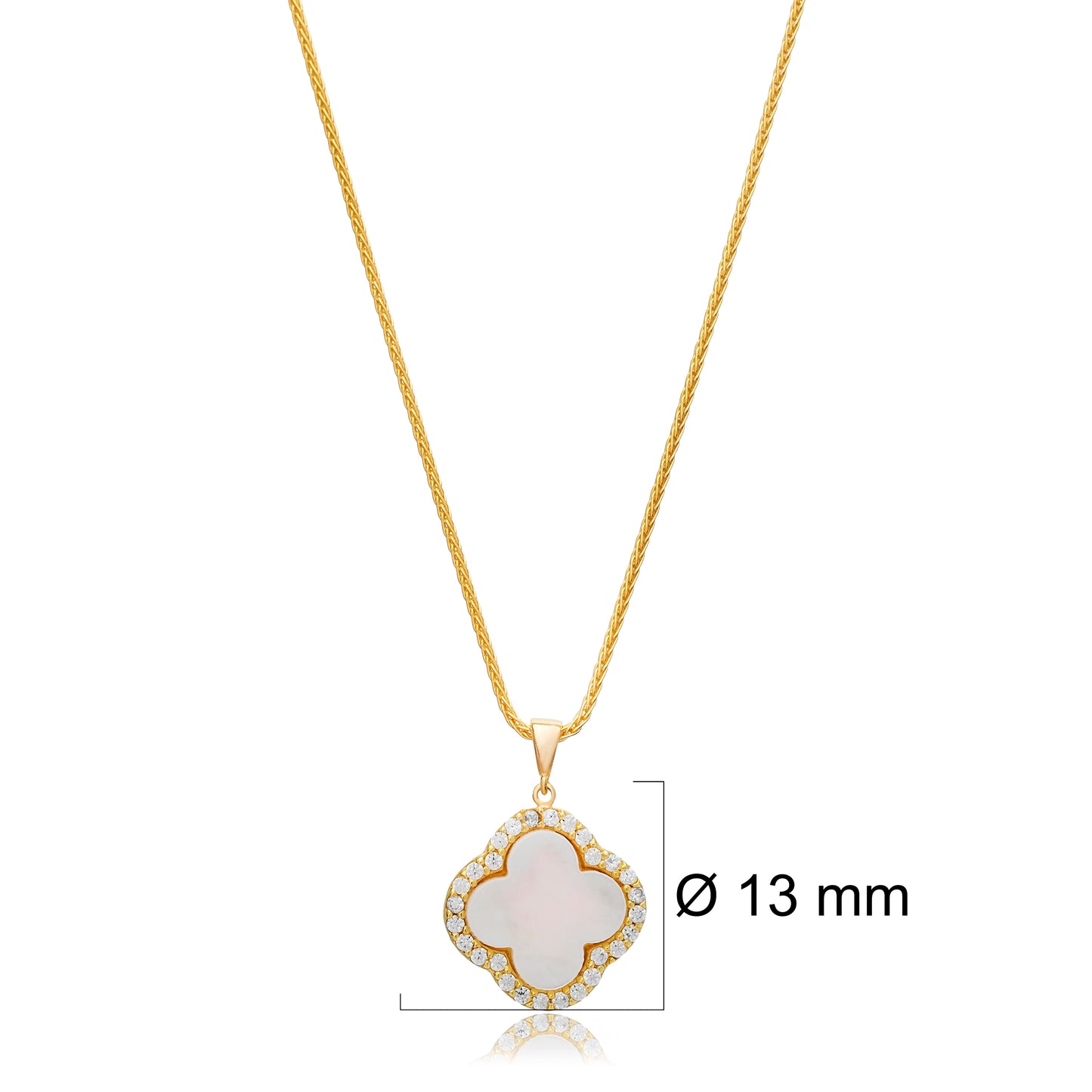 Clover Design White Shell Zircon Stone Charm Necklace