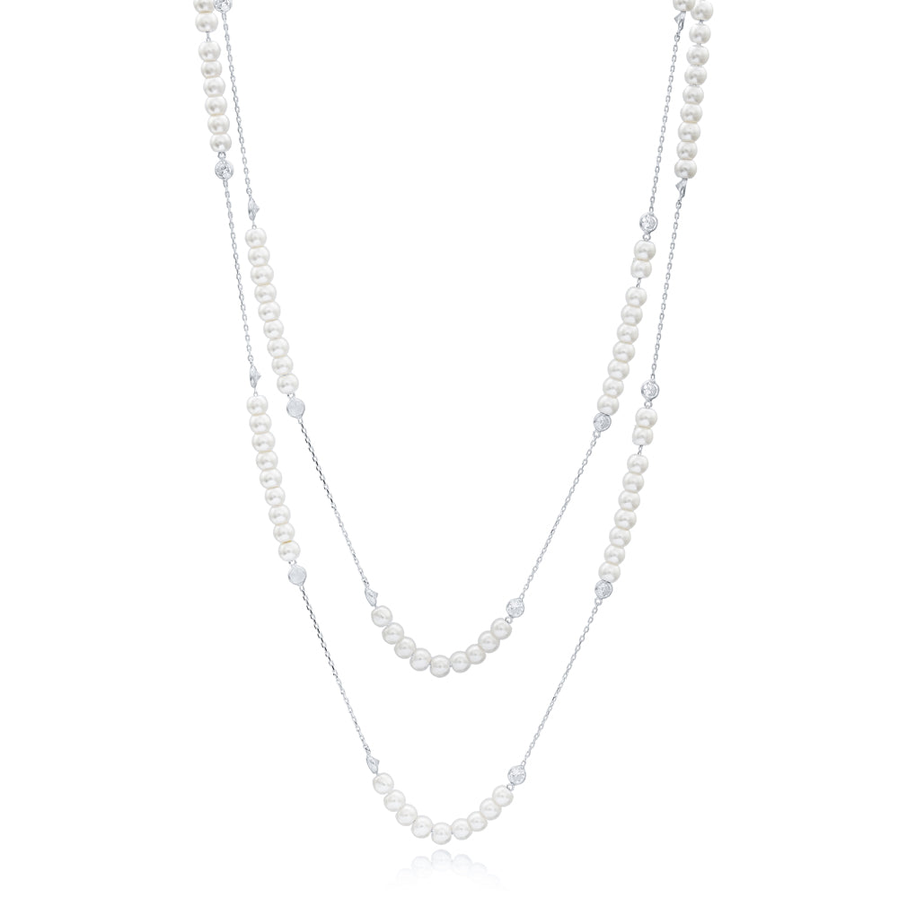 1 meter Long Pearl and Zircon Necklace