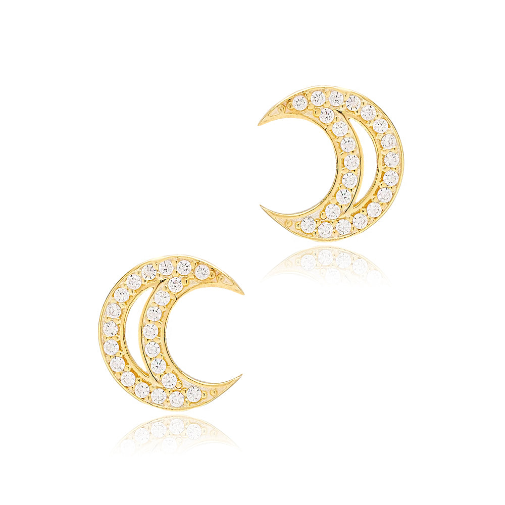 Moon Design Charm Stud Earrings