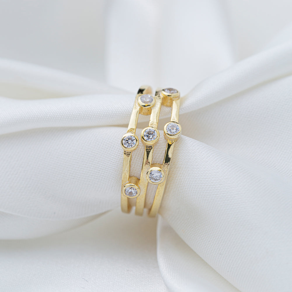 Three Lines Elegant Zircon Stone Adjustable Ring