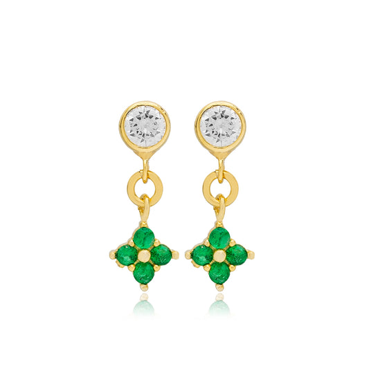 Emerald Zircon Stone Flower Design Earrings