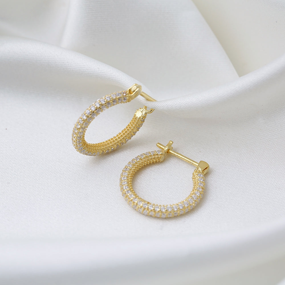 Elegant Zircon Stones Hoop Earrings 18 mm – Lamar Jewelry